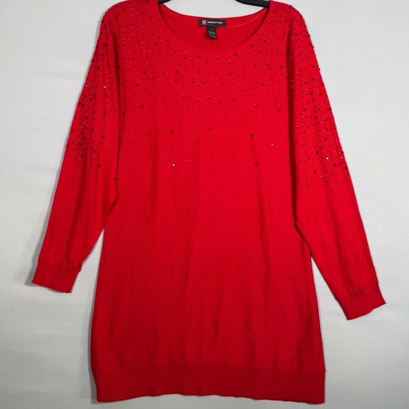 INC International Concepts Woman L Red Rayon Knit Top Long w/ Sequins - Picture 1 of 5